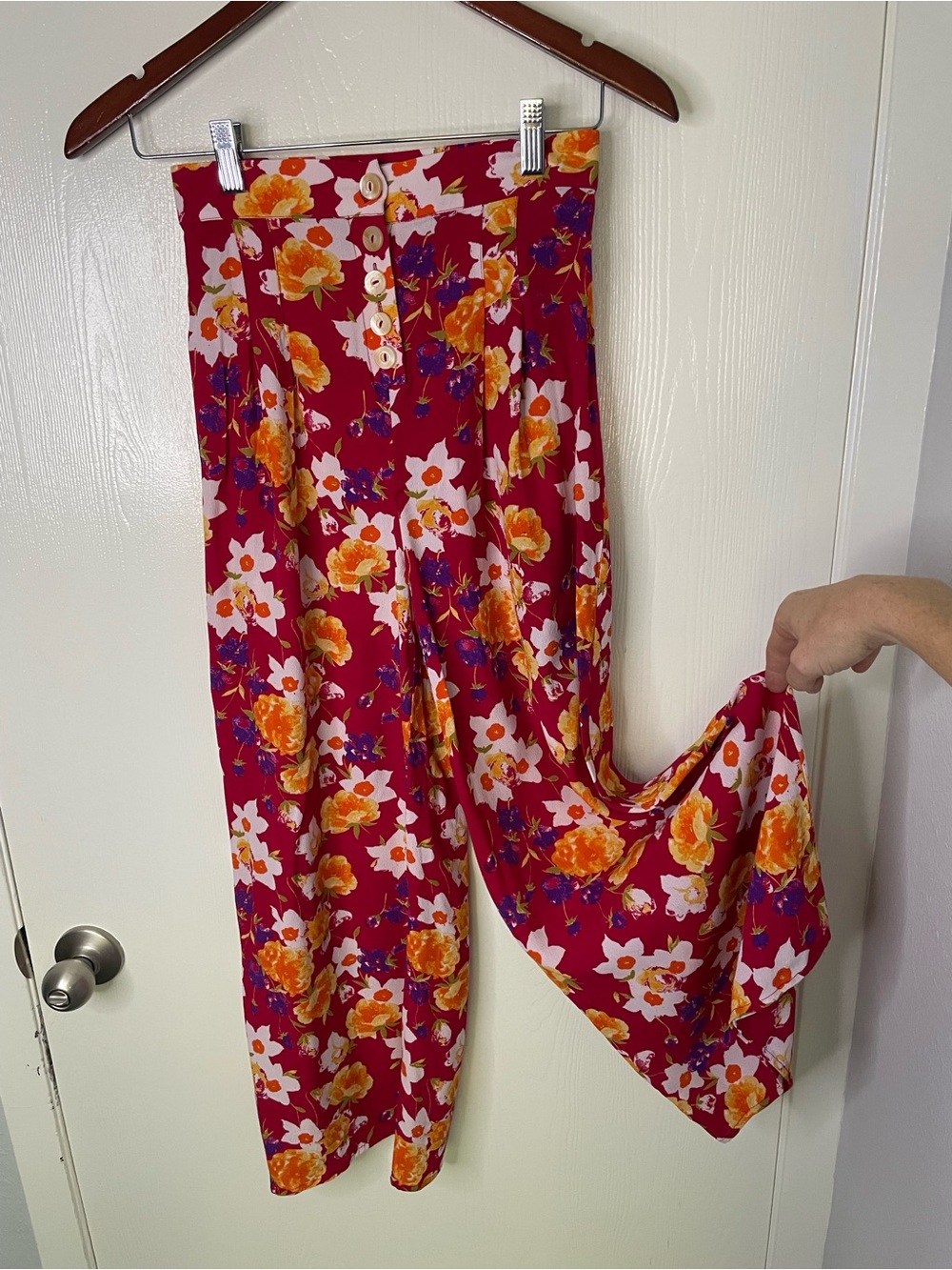 & Other Stories Floral Wide Leg Cropped Pants Pink Orange EU 32 US 2